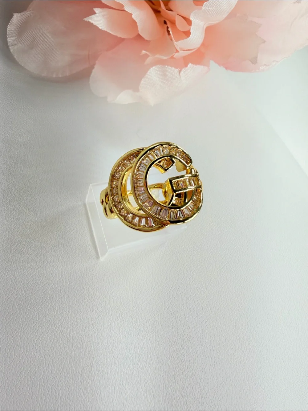 Stainless steel Gold Crystal Circle Statement Ring - Women Jewelry